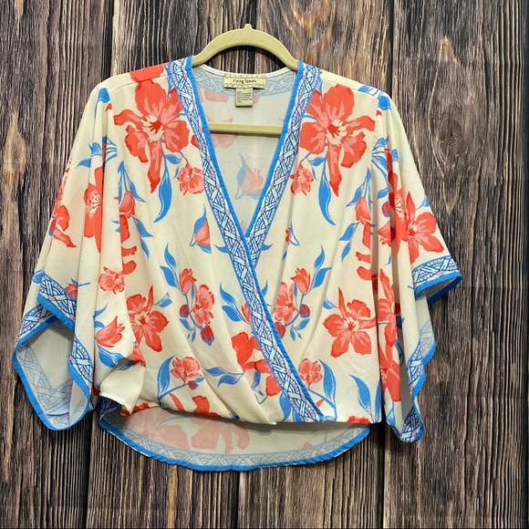 Flying Tomato Tops - Flying Tomato | tropical floral Dolman kimono sleeve blouse